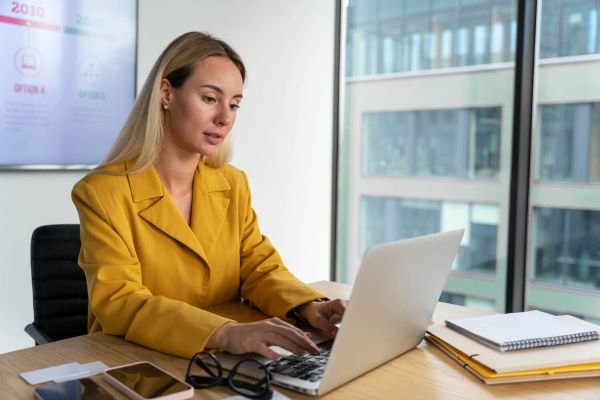 Business woman banner concept with copy space